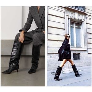 Toteme | NEW The Wide Shaft Mock-Croc Leather Slouchy Kitten Heel Boots Size ~8